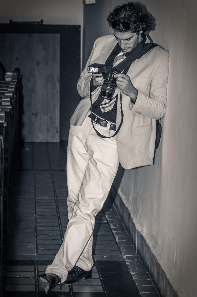 men's, adult, man, photographer, black white